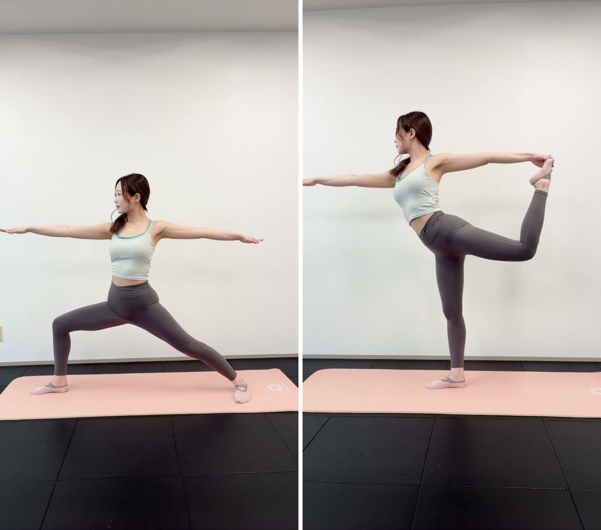 Warrior and dancer poses in the studio